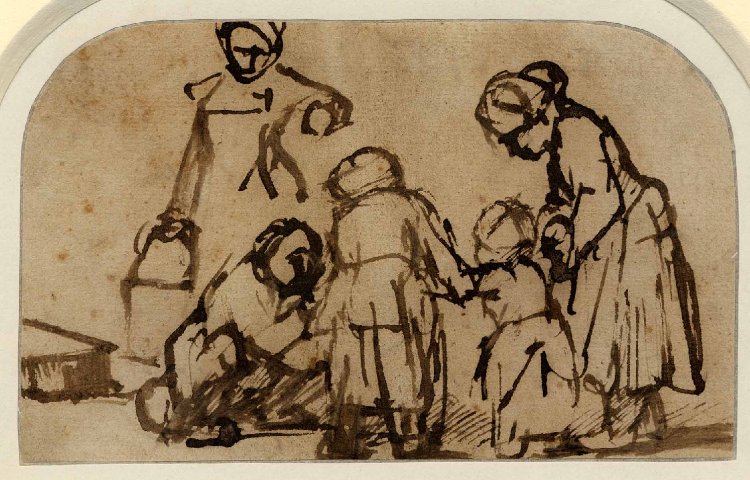 Rembrandt: A child being taught to walk